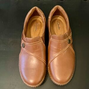 Clarks Collection Caroline Pearl Women's Brown Leather Slip-On Loafer Size 7.5